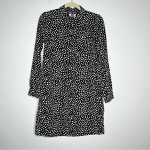 Old Navy Black White Ditzy Heart Print Long Sleeve Collared Dress Size XS